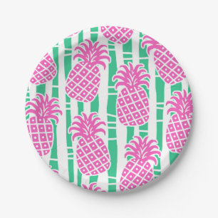 Ananas Bamboe Strepen Roze & Groen Patroon Papieren Bordje