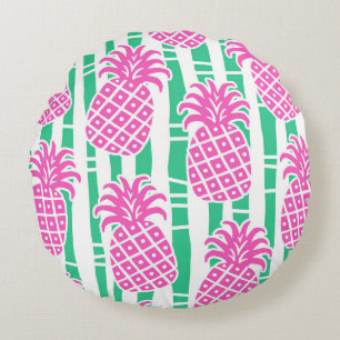 Ananas Bamboe Strepen Roze & Groen Patroon Rond Kussen