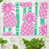 Ananas Bamboe Strepen Roze & Groen Patroon Theedoek (Gevouwen)