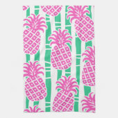 Ananas Bamboe Strepen Roze & Groen Patroon Theedoek (Verticaal)