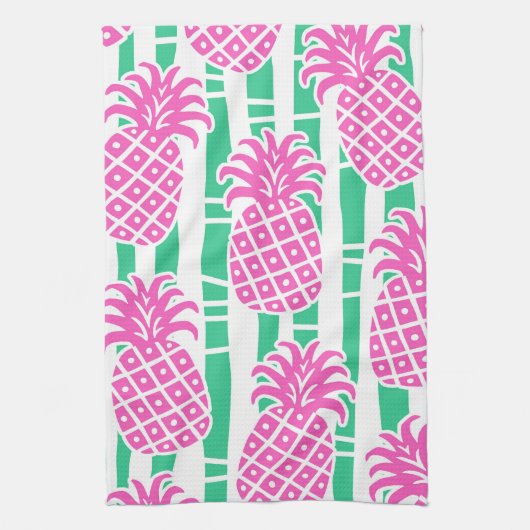 Ananas Bamboe Strepen Roze & Groen Patroon Theedoek (Verticaal)