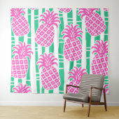 Ananas Bamboe Strepen Roze & Groen Patroon Wandkleed (In Situ (horizontaal))