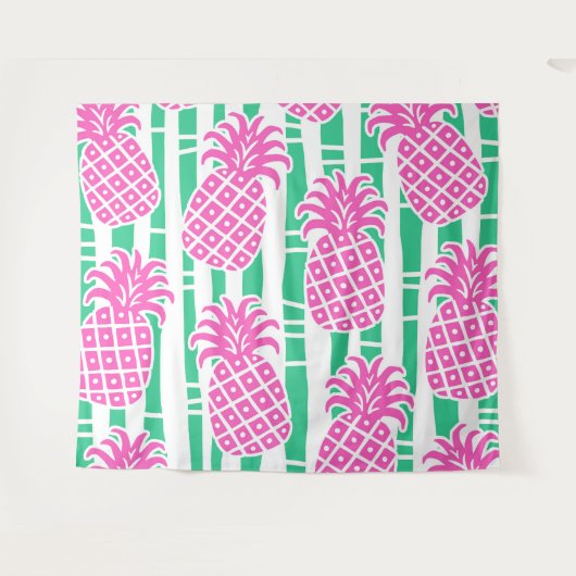 Ananas Bamboe Strepen Roze & Groen Patroon Wandkleed (Voorkant (horizontaal))