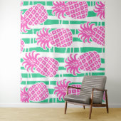 Ananas Bamboe Strepen Roze & Groen Patroon Wandkleed (In situ)