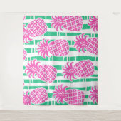Ananas Bamboe Strepen Roze & Groen Patroon Wandkleed (Voorkant)