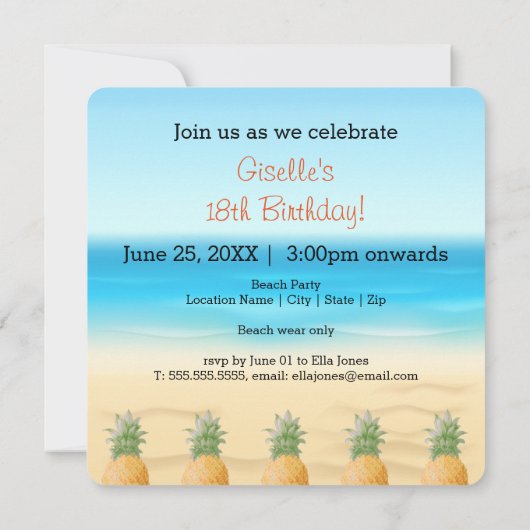 ananas Beach | partijuitnodiging Kaart (Achterkant)
