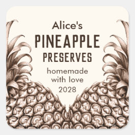 Ananas behoudt zelfgemaakte conservenlabel vierkante sticker