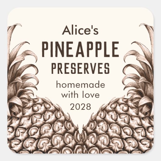 Ananas behoudt zelfgemaakte conservenlabel vierkante sticker (Voorkant)
