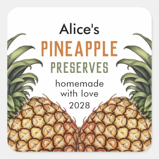 Ananas behoudt zelfgemaakte conservenlabel vierkante sticker (Voorkant)