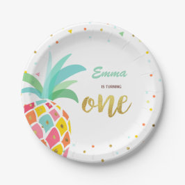 Ananas Birthday Paper Borden Tropische Luau Gold Papieren Bordje