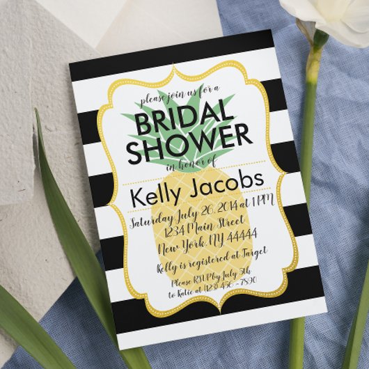 Ananas Black en White Baby shower Invitation Kaart