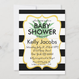 Ananas Black en White Baby shower Invitation Kaart
