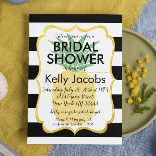 Ananas Black en White Bridal Shower Invitation Kaart
