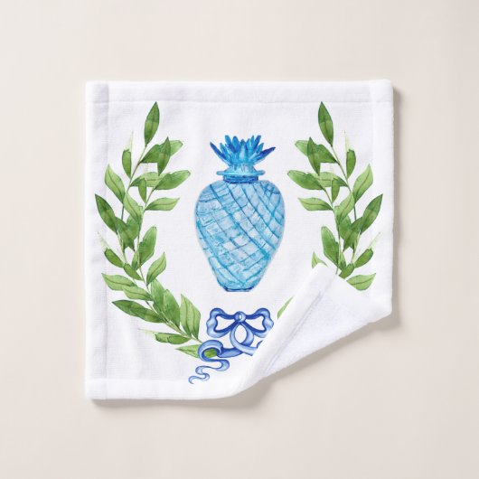 Ananas Blauw en Witte Ginger Jar Bad Handdoek (Wasdoekje)