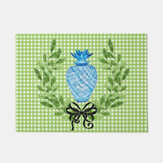 Ananas Blauw en Witte Ginger Jar Deurmat (Voorkant)