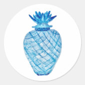 Ananas Blauw en Witte Ginger Jar Ronde Sticker (Voorkant)