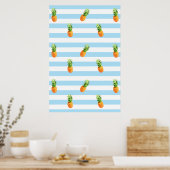 ananas, blauw strempatroon, ananas poster, poster (Keuken)