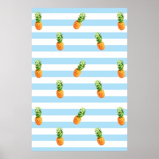 ananas, blauw strempatroon, ananas poster, poster (Voorkant)