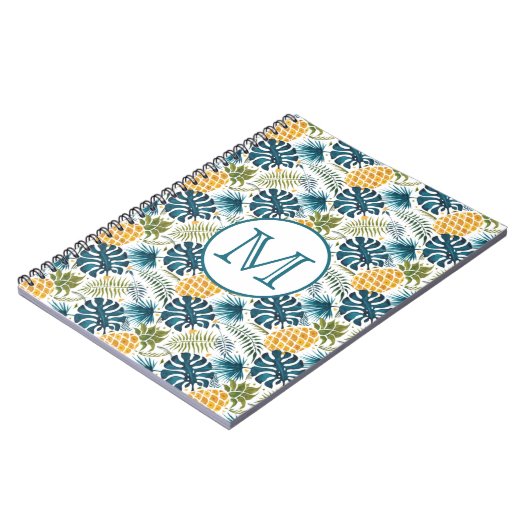 ananas blauwe palmbladeren bladgroen witte monogra notitieboek (Linkerzijde)