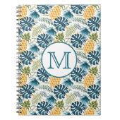ananas blauwe palmbladeren bladgroen witte monogra notitieboek (Voorkant)