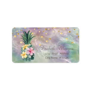 Ananas Bloemen Confetti Holografische Parel Etiket