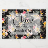 Ananas Bloemen op Black Mini Sparkling Wijnetiket (Enkel label)