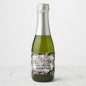 Ananas Bloemen op Black Mini Sparkling Wijnetiket (Voorkant)