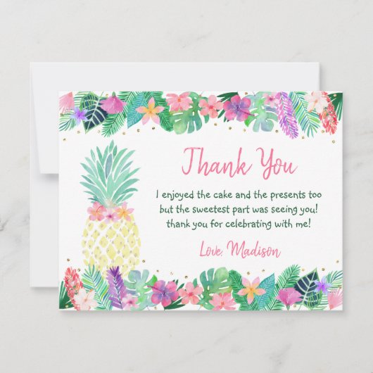 Ananas Bloemen Roze Goud Verjaardag Bedankkaart (Voorkant)