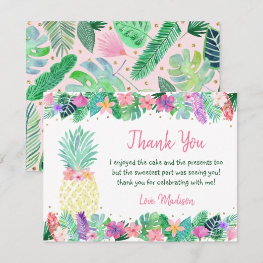 Ananas Bloemen Roze Goud Verjaardag Bedankkaart (Voorkant / Achterkant)