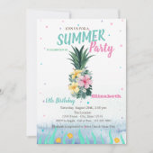 Ananas Bloemen Schelpen Verjaardagsfeest Kaart (Voorkant)