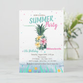 Ananas Bloemen Schelpen Verjaardagsfeest Kaart (Staand voorkant)