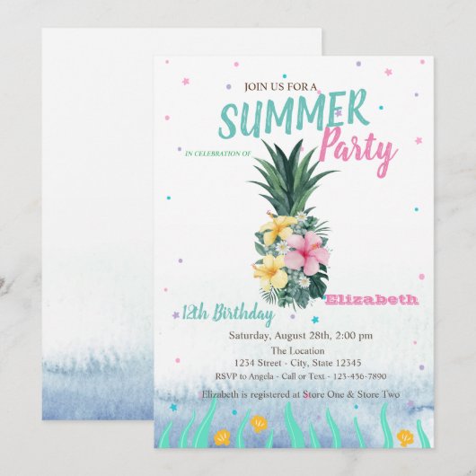 Ananas Bloemen Schelpen Verjaardagsfeest Kaart (Voorkant / Achterkant)