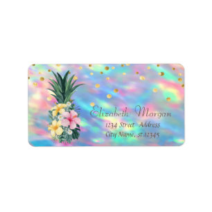 Ananas Bloemen Stippen Holografisch Iridiserend Op Etiket