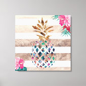 Ananas bloemengoud gestreepte ontwerp canvas afdruk (Voorkant)