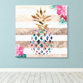Ananas bloemengoud gestreepte ontwerp canvas afdruk (Insitu (Houten vloer))