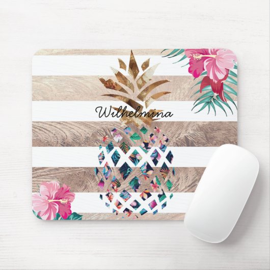 Ananas bloemengoud gestreepte ontwerp muismat (Met muis)