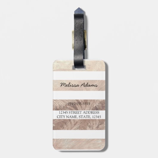 Ananas bloemig goud gestreept bagagelabel (Achterkant verticaal)