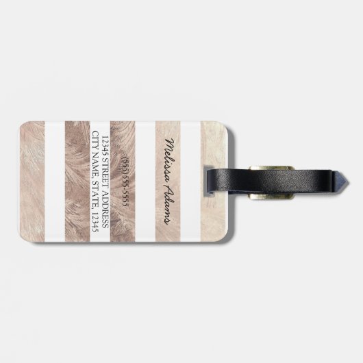 Ananas bloemig goud gestreept bagagelabel (Achterkant horizontaal)