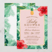 Ananas Blush Pink Tropisch Baby shower Kaart (Voorkant / Achterkant)