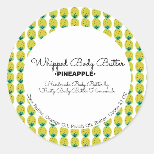 Ananas Body Butter Bad Branding Verpakking Ronde Sticker (Voorkant)