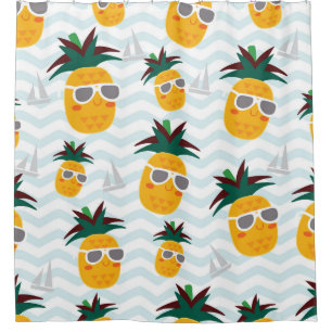 Ananas, boot: schattig oceaanpatroon. douchegordijn