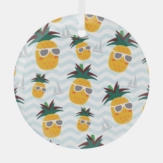Ananas, boot: schattig oceaanpatroon. glas ornament (Voorkant)