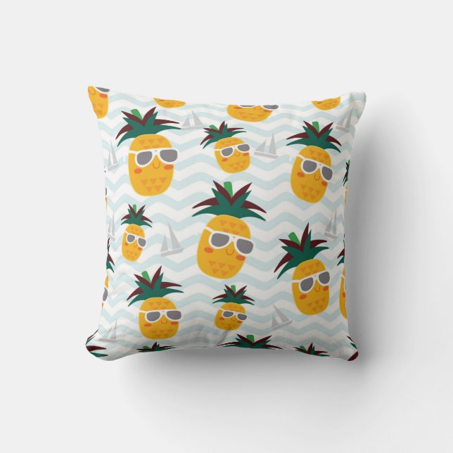 Ananas, boot: schattig oceaanpatroon. kussen (Voorkant)