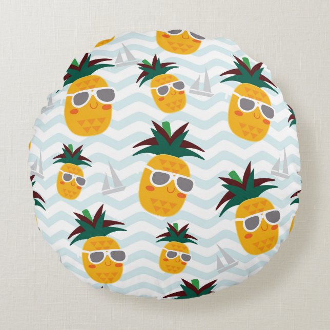Ananas, boot: schattig oceaanpatroon. rond kussen (Voorkant)
