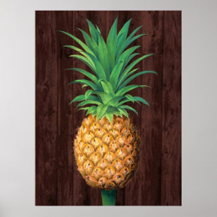 Ananas Botanische illustratie tegen Mahogany Poster