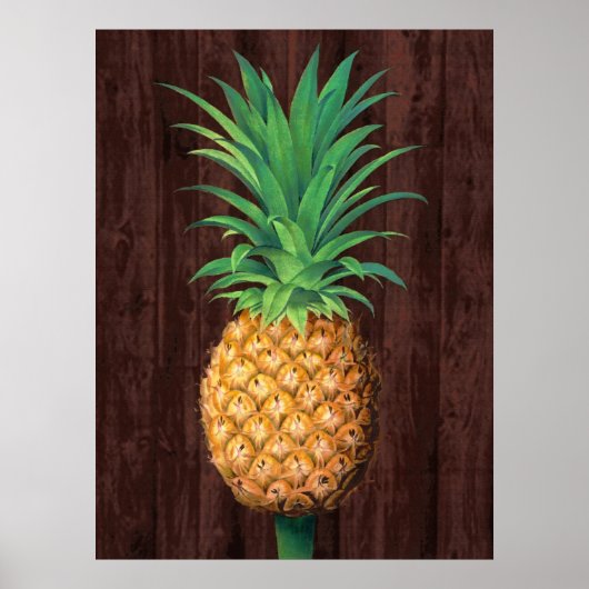 Ananas Botanische illustratie tegen Mahogany Poster (Voorkant)