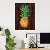 Ananas Botanische illustratie tegen Mahogany Poster (Thuiskantoor)