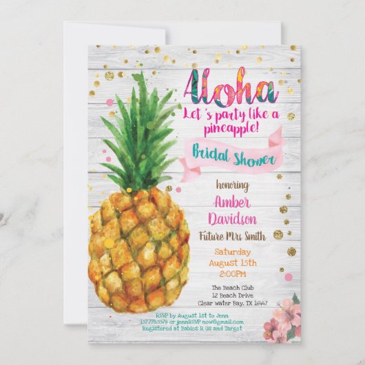 Ananas bruids douche uitnodiging Zomer tropisch (Voorkant)