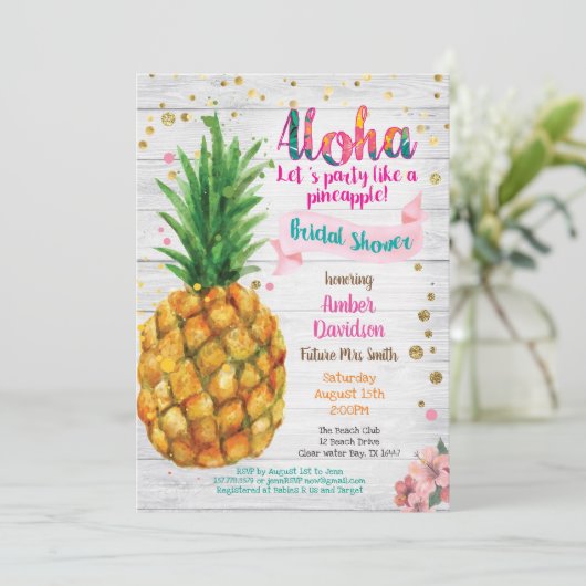 Ananas bruids douche uitnodiging Zomer tropisch (Staand voorkant)