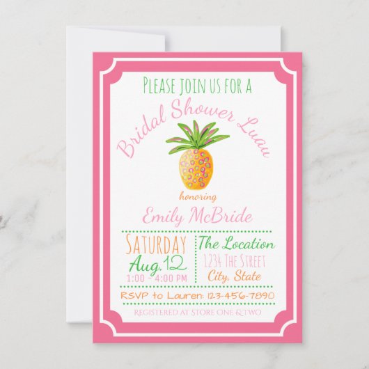 Ananas Bruidsfeest Uitnodiging Roze Bries (Voorkant)